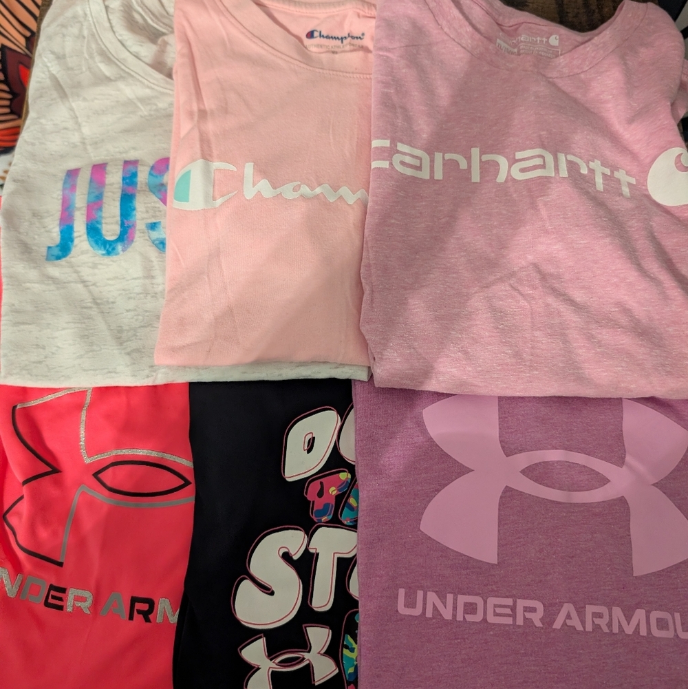 Girls Youth XL Tee Bundle. Six Shirts In Bundle. UA, Carhartt, Champion &Justice